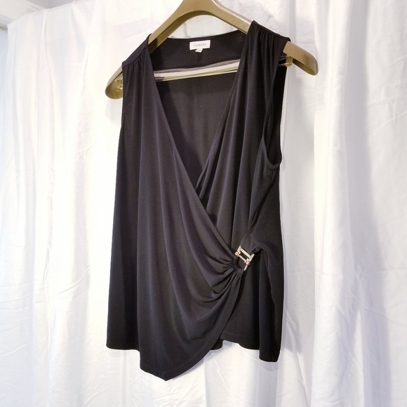 Calvin Klein Assymetric Semi Wrap top w/Gold Clip - Picture 4 of 8